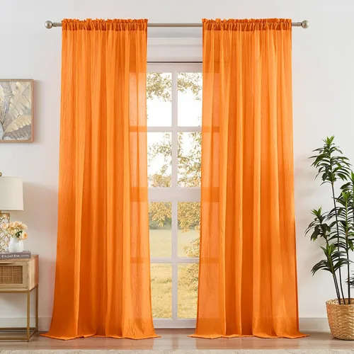 Vista 18 de Anpark - Cortinas traslúcidas de terracota de 96 pulgadas de largo para dormitorio y sala de estar, elegantes cortinas de lino de algodón