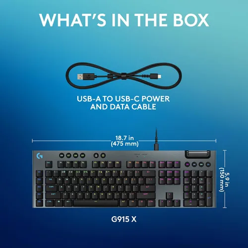 Vista 8 de Logitech G Teclado mecánico para juegos 915 X, teclas PBT de doble disparo, teclas totalmente programables, teclados RGB retroiluminados para MacPC