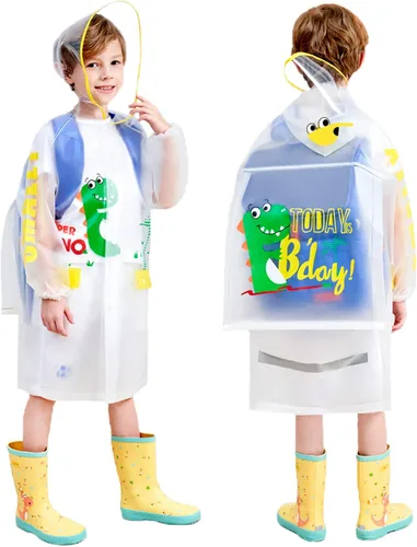 Vista 8 de Poncho de lluvia con capucha para niños y niñas, impermeable y duradero para exteriores, impermeable