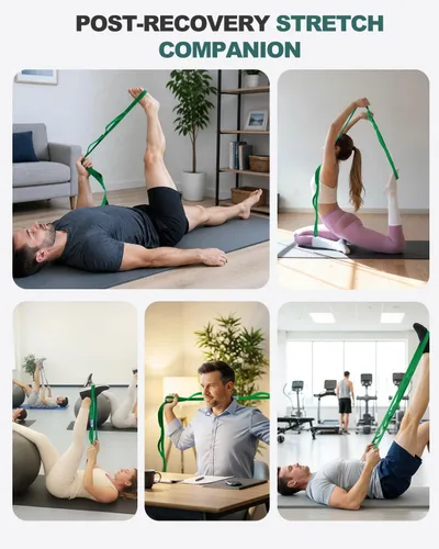 Vista 8 de Trideer Stretching Strap with Loops & Leg Lifter, Non-Elastic PT-Style Physical Therapy Strap for Knee Replacement Rehab, Hamstring, Calf & Back