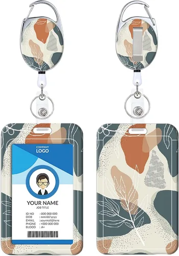 Vista 30 de Portacarnet Retráctil, Patrón de Estampado Lindo con Clip para Cinturón, Carrete de Insignia con Llavero, Protector de Tarjeta de Identificación