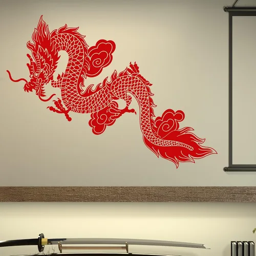 Vista 3 de Vinilo adhesivo de pared chino dragón volador fantasía estilo asiático pegatinas gran decoración (1358ig) negro