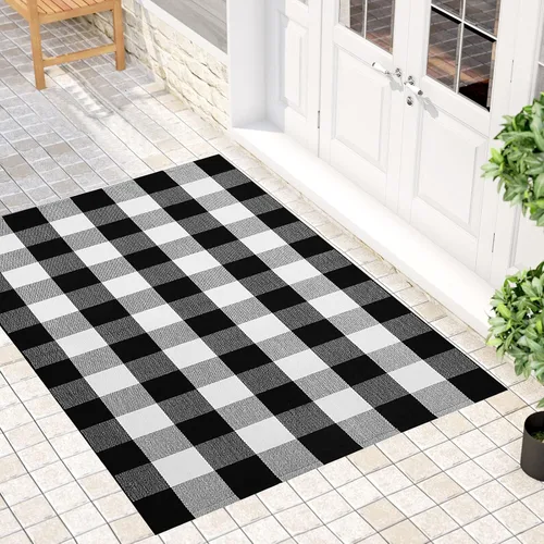 Vista 11 de Winwinplus Buffalo - Alfombra de algodón tejida a cuadros de 23.6 x 35.4 pulgadas, lavable para interiores y exteriores, para puerta, sala de estar