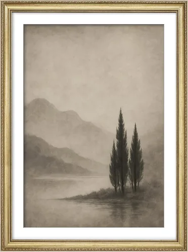 Vista 121 de MUDECOR Lienzo enmarcado prémium para pared, pinos nevados en bosque de invierno, ilustraciones modernas, arte contemporáneo, escénico, divertido