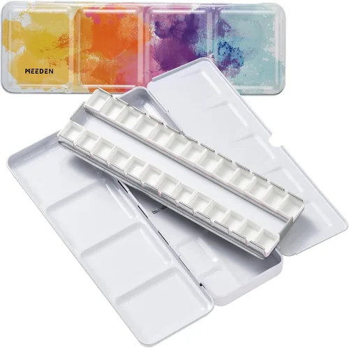 Vista 14 de MEEDEN Paleta de pintura de acuarela vacía: paleta de colores de agua de viaje con 12 medias sartenes - Caja de lata portátil de paleta de metal