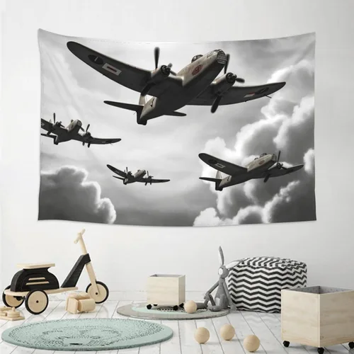 Vista 7 de VTCTOASY Tapiz estampado de la Segunda Guerra Mundial para colgar en la pared, bonito tapiz de pared para dormitorio, sala de estar, 60 x 40 pulgadas