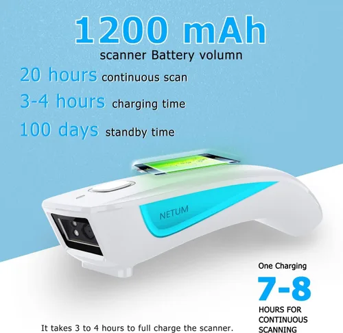Vista 6 de NETUM Mini escáner de código de barras QR inalámbrico actualizado, 3 en 1 Bluetooth portátil de bolsillo pequeño 1D 2D lector de códigos de barras