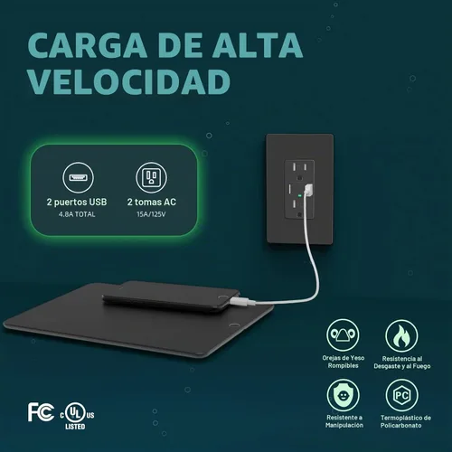 Vista 2 de TOPELER Toma de corriente de carga USB negra de 4.8 A, receptáculo dúplex resistente a manipulaciones de 15 amperios, enchufe eléctrico con puertos