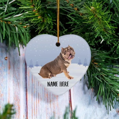 Vista 2 de Personalized Name American Bully Brown Red Christmas Tree Ornaments Ceramic Heart Decorations Gifts for Dog Lovers