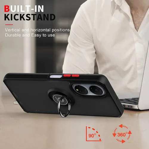 Vista 6 de QUIETIP Funda compatible con Honor X7, TPU + policarbonato duro, anillo magnético a prueba de golpes, cubierta de parachoques con 2 protectores