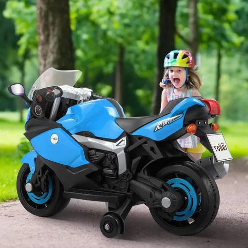 Vista 4 de JAXPETY Motocicleta de paseo para niños de 6 V con rueda de entrenamiento, motocicleta eléctrica a batería para niños de 3 a 8 años, incluye faros
