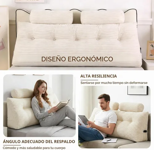 Vista 4 de Lovehavren Almohada de cabecera tamaño Queen – Almohada de cuña de soporte para la espalda ajustable para sentarse en la cama, perfecta para leer.