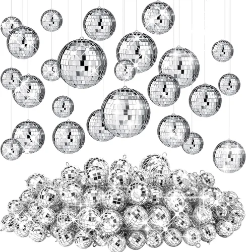 Vista 11 de Funtery 100 Piezas Bolas de Discoteca con Espejo a Granel Surtidas Plateadas Colgantes Decoración de Bolas de Discoteca para Hogar Boda Cumpleaños