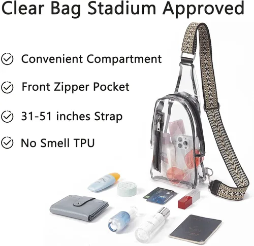 Vista 3 de Telena Riñonera transparente aprobada para estadios, bolsa cruzada para mujer, transparente Stadium Approved, Transparent