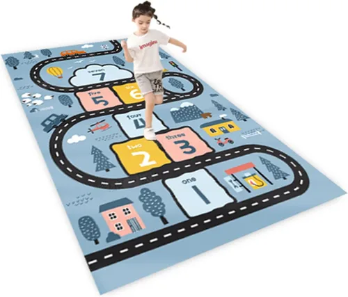 Vista 8 de Alfombra Hopscotch para niños, divertida alfombra de juego educativo, antideslizante para aprendizaje de números, alfombra de guardería para sala