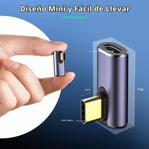 Vista 7 de Adaptador de ángulo recto USB C, 4 unidades, video 8K 60Hz 40Gbps Adaptador USB C de 90 grados compatible con Thunderbolt 3/4, MacBook Pro/Air, USBC