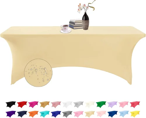 Vista 74 de Paquete de 2 fundas de mesa de elastano impermeables para mesas rectangulares, 6 pies, negras, elásticas, resistentes a manchas, para todas