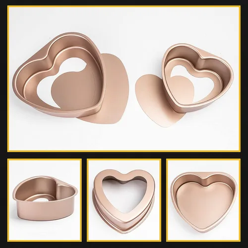 Vista 2 de Yomvzake Moldes de pastel de corazón de 5 pulgadas y 7 pulgadas, moldes antiadherentes en forma de corazón, juego de 2, moldes para tartas de queso