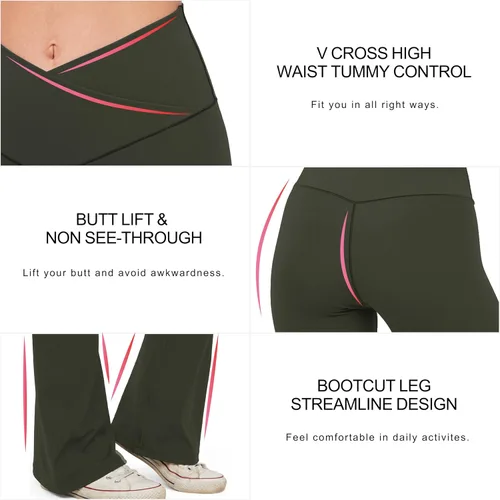 Vista 36 de HEGALY Pantalones de yoga acampanados para mujer, leggings cruzados, suaves, de cintura alta, pantalones casuales de entrenamiento con corte de bota