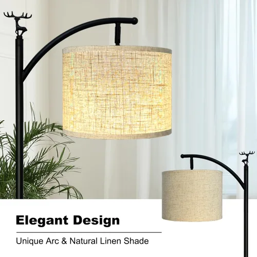 Vista 5 de Lámpara de pie, lámpara de pie para sala de estar con bombilla LED de 3 temperaturas de color, lámpara de pie, pantalla de lino de alta calidad