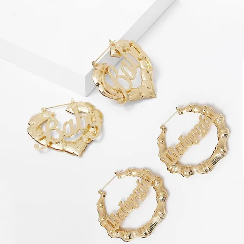 Vista 7 de Aretes de bambú para mujeres, gran set de aretes de aro de bambú, estilo hip hop de los 80 y 90, joyería para regalos de fiesta, accesorios