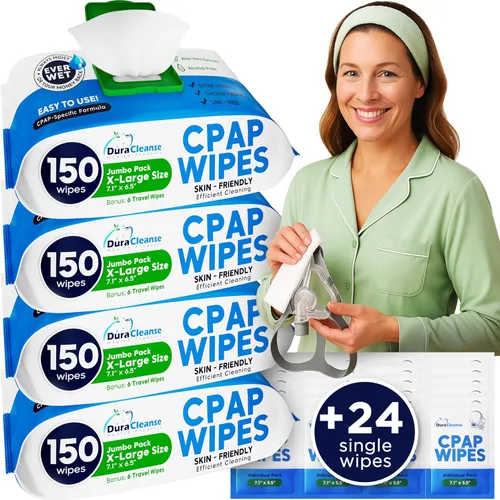 Vista 9 de Dura Cleanse Toallitas de limpieza extra grandes y extra húmedas para cara completa, máscaras nasales, 50 toallitas de viaje CPAP, limpiador sin