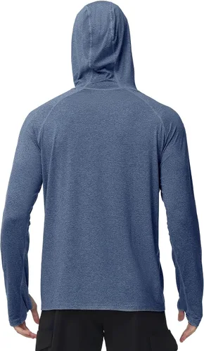 Vista 3 de Roadbox Camisas de pesca para hombre, UPF 50+, manga larga, con capucha UV, para senderismo, correr, natación, atletismo, entrenamiento