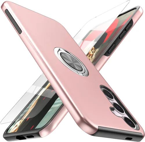 Vista 8 de Funda para Samsung Galaxy S26 con protector de pantalla de vidrio templado, híbrida 2 en 1, funda protectora delgada duradera con anillo magnético
