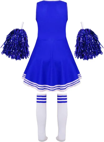 Vista 2 de TSSOE Disfraz de animadora para niños y niñas, uniforme de animación, pompones, disfraces de cosplay atléticos