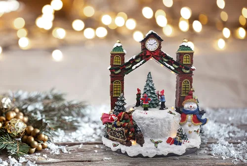 Vista 8 de Torre de reloj de aldea de Navidad, animada aldea musical de nieve de invierno preiluminada, complemento perfecto para tus decoraciones navideñas