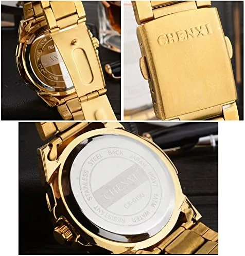 Vista 5 de Reloj de acero inóxidable dorado con cristales estilo clásico para hombre Fq-005