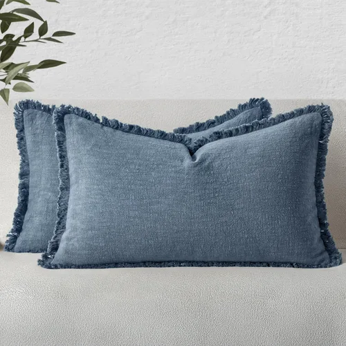 Vista 12 de MIULEE Juego de 2 fundas de almohada decorativas de lino neutro con flecos, fundas de cojín de estilo bohemio con borlas para sofá, cama, sala