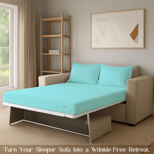 Vista 7 de Juego de sábanas para sofá cama, 100% algodón de 400 hilos, juego de 4 piezas, sábana ajustada con bolsillo profundo, suave, sin arrugas