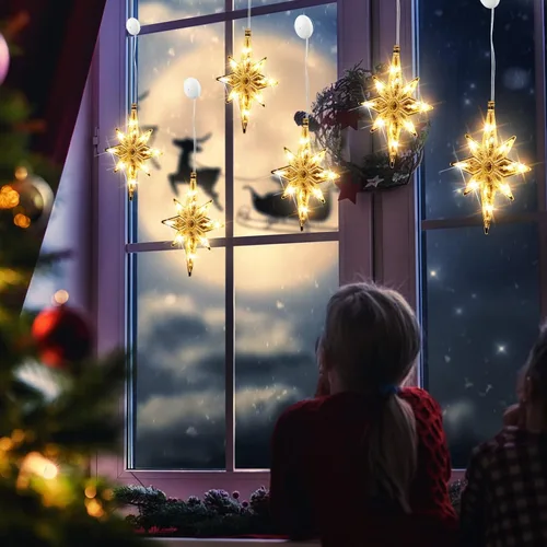 Vista 2 de VIHOSE 6 luces de ventana de Navidad de Belén de 10.6 pulgadas, luces LED de plástico, luces de silueta de ventana de Navidad, adornos colgantes