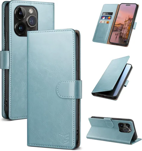 Vista 21 de SUANPOT Funda tipo cartera para iPhone 14 Pro de 6.1 pulgadas con bloqueo RFID, tarjetero y tarjetero, funda protectora de piel sintética con tapa