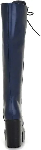 Vista 78 de Parisuit Botas góticas altas hasta la rodilla con hebilla de plataforma para mujer, tacón alto grueso, con cordones, botas de combate punk, con Negro