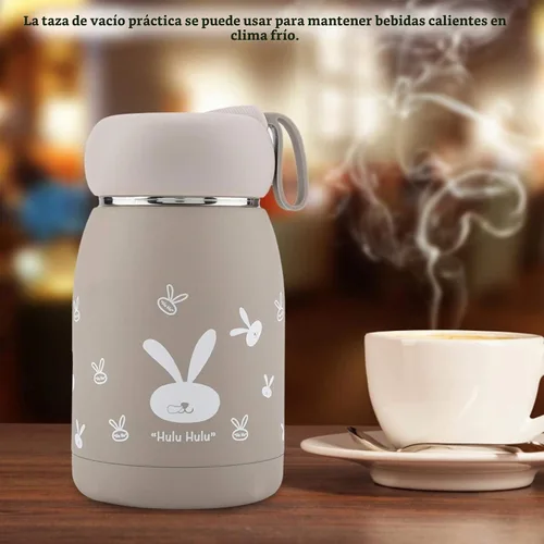Vista 4 de Botella de agua con aislamiento marrón, mini taza de vacío de 10.8 fl oz, taza de café al vacío, taza de viaje de leche de té con bonito