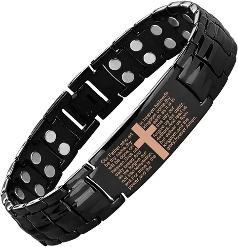 Vista 9 de MagEnergy Pulsera de cobre para hombre, pulsera magnética cristiana con imanes ultra fuertes, diseño de cruz bíblica ajustable, regalo de joyería