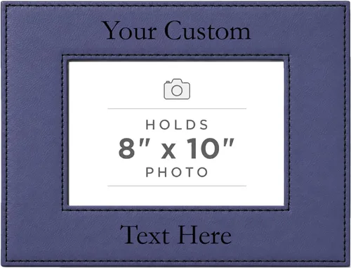 Vista 38 de Marco de fotos de piel sintética de cuero sintético grabado para añadir tu texto personalizado para colgar o en la mesa, marco de fotos familiares