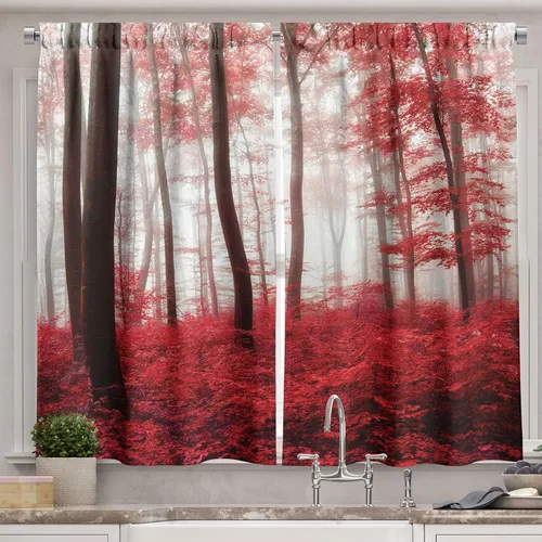 Vista 26 de Ambesonne Cortinas rústicas de cocina, recetas temáticas de verduras para chef, tablones de madera rústica, imagen de arte, cortinas de ventana
