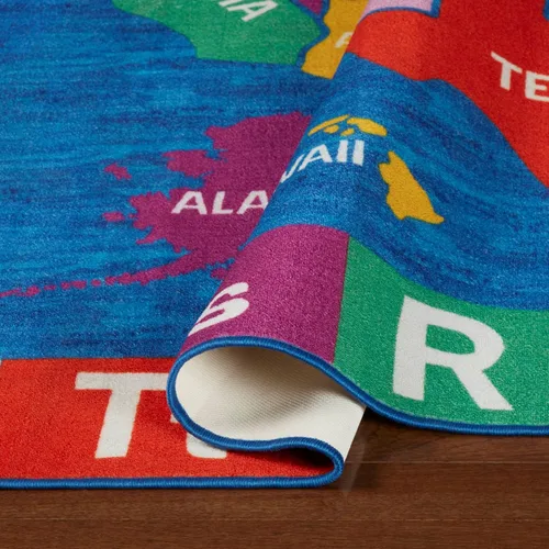 Vista 5 de Eric Carle Elementary USA Map - Alfombra de área lavable a máquina, color azul/rojo, 35 x 51 pulgadas
