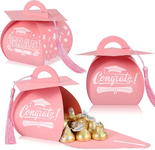 Vista 11 de TaoBary 30 cajas de dulces con tapa de graduación 2026, cajas de graduación de graduación, regalos de fiesta con borlas centros de mesa para Negro