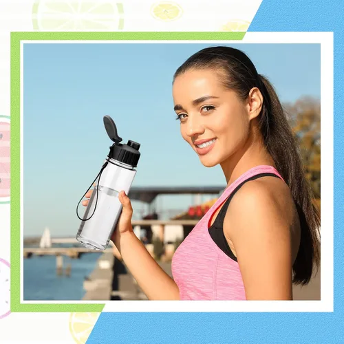 Vista 4 de Maxcheck 30 botellas de agua a granel, estilo clásico, negro 17 Oz Plastic Sports Water Bottles, Flip Top with Handle Strap, Lightweight Leakproof