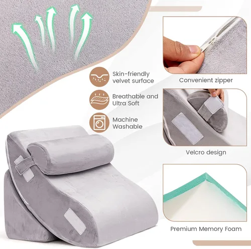 Vista 4 de GORELAX Juego de almohadas de cuña para cama, 6 cojines de espuma viscoelástica ajustables para reflujo ácido, anti ronquidos, almohadas