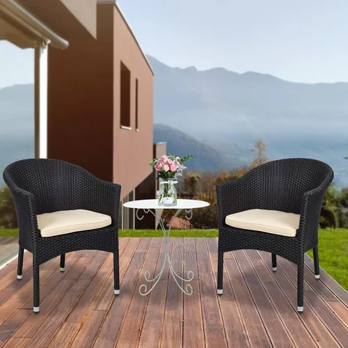 Vista 2 de TRY & DO Silla de comedor de mimbre de ratán para patio al aire libre con cojín suave extraíble, silla de comedor de ratán para interiores