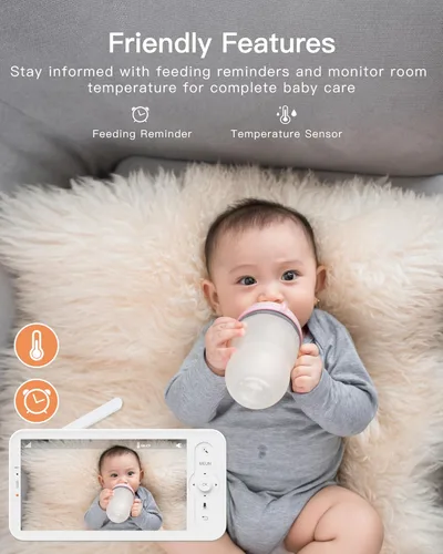 Vista 6 de ARENTI Monitor de vídeo para bebé con cámara y audio, monitor de cámara inteligente para bebé de 5 pulgadas con aplicación gratuita para teléfono
