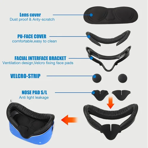 Vista 2 de VR Accessories Suitable for Oculus Quest 2VR Controller Grips CoverVR Shell CoverVR Facial Vent Interface Bracket Accessories 3-in-1 SetBlue8Pcs Set