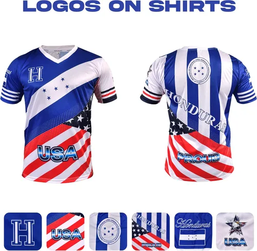 Vista 6 de Fury Camiseta de fútbol Honduras y USA Flag Mix - Camiseta de fútbol Honduras - Camiseta de Futbol Honduras Jersey HombreMujerUnisex
