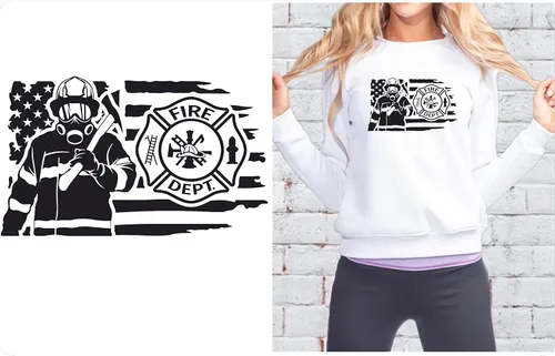 Vista 2 de SEC Apparel Parches termoadhesivos de la familia de bomberos de la bandera estadounidense, calcomanías de transferencia para camisetas, ropa
