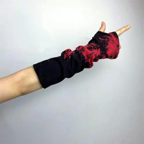 Vista 4 de Guantes góticos sin dedos para mujer, accesorios steampunk góticos, mangas negras